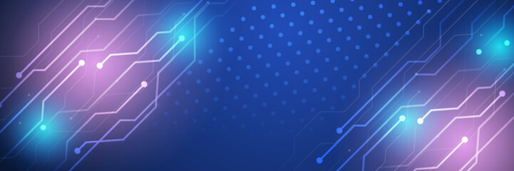 Website header or banner design with technology pattern. Geometric abstract background with simple tech elements. Medical, technology or science design. Blue technology digital banner design