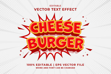 Canvas Print - Editable text effect Cheese Burger 3d cartoon template style premium vector
