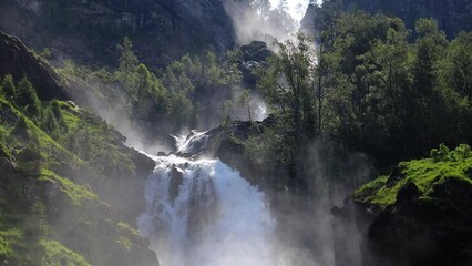 Wall Mural - Latefossen Waterfall Odda Norway. Latefoss is a powerful, twin waterfall.