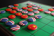 Reversi (aka. Othello) chess marked with flags of the USA and China. Illustration of the diplomatic relationship between the United States and PRC