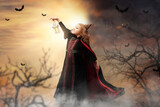 Fototapeta Do akwarium - terribly beautiful witch for the holiday Halloween in a fabulous processing for advertising with space for text