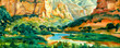Zion National Park is an American national park located in southwestern Utah. Banner from a series of USA National Parks. Hand-painted panoramic background.