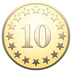 Wall Mural - Golden star medal 10 on white background