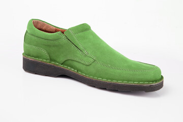 Wall Mural - Male green leather shoe on white background, isolated product.