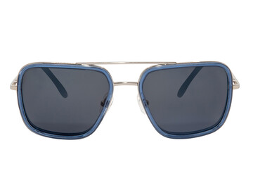 Silver Metal blue frame square sunglasses black polarized shades blue color for men and women front view