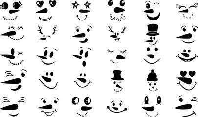 Wall Mural - Snowman Faces Clipart SVG, 30 Snowman Faces Bundle SVG