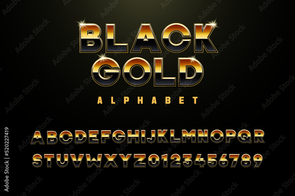 Elegant Black Gold font. 3D Vector alphabet elements with letters and ...