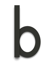 Small letter b made of several black simple geometric shapes lying on top of each other with 3D effect and shadows on white background, 3d rendering