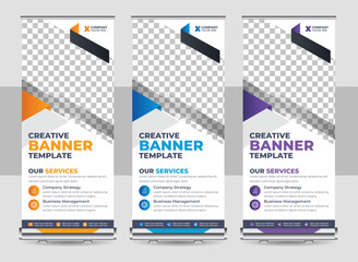 Wall Mural - business retractable banner layout, creative business agency stands roll up banner design template l