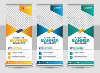 Wall Mural - Business Roll Up Banner, corporate Roll up background for Presentation. Vertical roll up, x-stand, exhibition display banner template