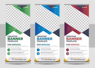 Wall Mural - Modern Exhibition Advertising Trend Business Roll Up Banner Stand Poster Brochure flat design template.