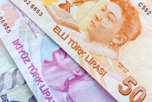 Three Turkish Lira Banknotes Closeup