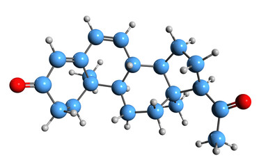 Poster -  3D image of Dydrogesterone skeletal formula - molecular chemical structure of Isopregnenone isolated on white background