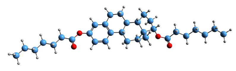 Wall Mural - 3D image of Estradiol dienantate skeletal formula - molecular chemical structure of long-acting estrogen medication isolated on white background
