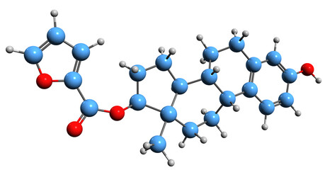 Poster - 3D image of Estradiol furoate skeletal formula - molecular chemical structure of  estrogen medication isolated on white background
