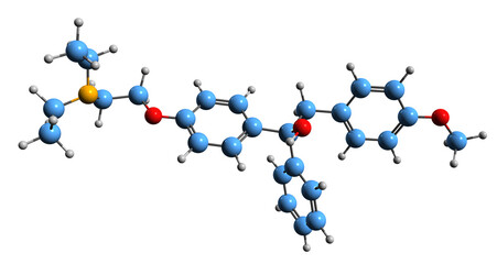 Poster - 3D image of Ethamoxytriphetol skeletal formula - molecular chemical structure of  synthetic nonsteroidal antiestrogen isolated on white background
