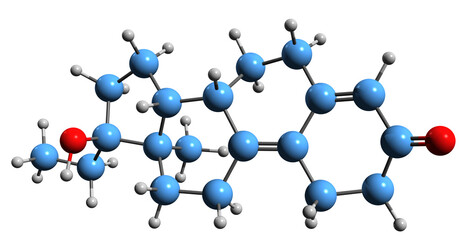 Poster -  3D image of Ethyldienolone skeletal formula - molecular chemical structure of  synthetic anabolic-androgenic steroid isolated on white background
