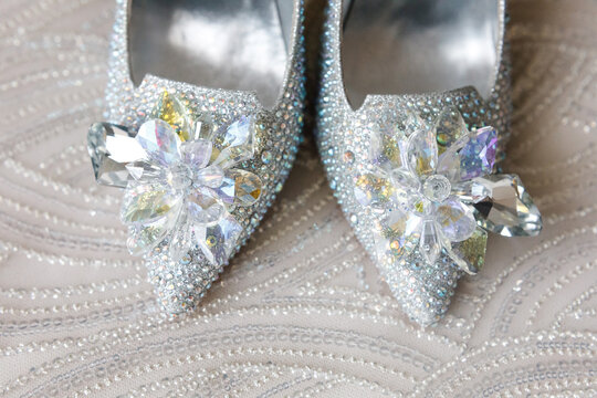 Wedding shoes with gems on the dress