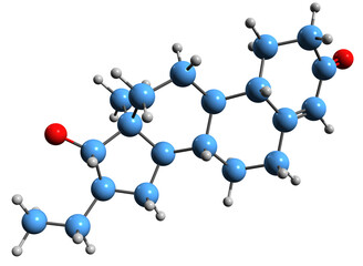 Poster - 3D image of Oxendolone skeletal formula - molecular chemical structure of antiandrogen medication isolated on white background
