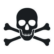 Human Skull And Crossbones. Death, Danger Or Poison Symbol. Flat Style Concept Vector Illustration Icon For Signs, Apps, And Websites Isolated On White Background.