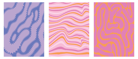 Fototapete - Vector backgrounds in groovy psychedelic style - abstract backdrops and design templates