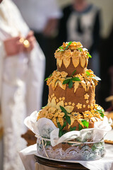 Wall Mural - Wedding bread from wheat flour dough on the plate