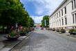 Oslo tourism, Norwegian Royal Palace at the end of a cobblestone street, Norway

