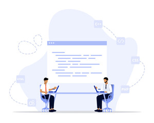 pair programming concept illustration. suitable for web landing page, ui, mobile app, editorial desi