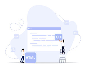 Pair programming concept illustration. Suitable for web landing page, ui, mobile app, editorial design, flyer, banner, and other related occasion.