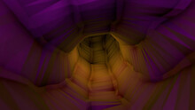 Abstract Twisting 3D Tunnel. Animation. Inside Hypnotic Three-dimensional Tunnel With Convex Longitudinal Stripes. Colorful Dark Tunnel In Loop Fascinates And Frightens
