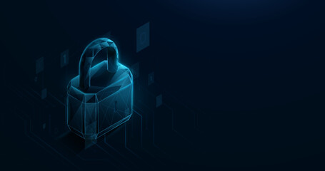 Poster - 3D Lock pad. Cyber security technology and network protection concept background. Vector illustration