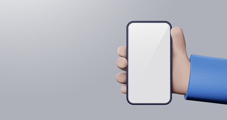 Poster - 3D model man hand holding smartphone. Vector illustration