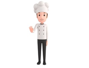 Wall Mural - Chef character puts out his hand and orders to stop in 3d rendering.