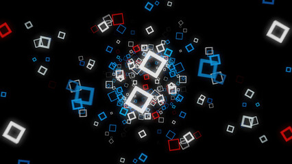 Wall Mural - futuristic background of cubic on black background. animation. neon square frames spread out with hy