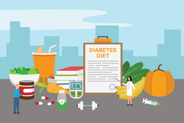 Diabetes Diet, Healthy Balanced Eating Program 2d flat vector illustration design