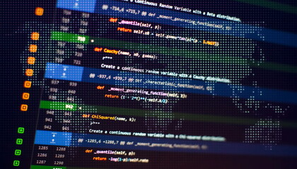 Website development. Server logs analysis. Closeup developing programming and coding technologies. Developer working on web sites codes in office.