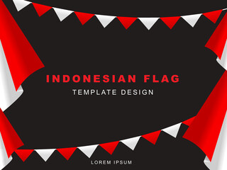 Indonesian flag template design with red white gradient color concept. Republic of Indonesian independence day. Republic of Indonesian anniversary. 17 August of social media banner template design.