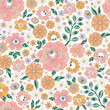 © AngellozOlga - Mystic Garden Eyed Florals Flower Power vector seamless pattern. Retro 60s 70s boho floral background. Hippie Halloween surface design.