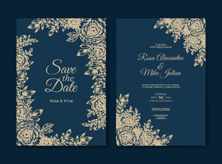 wedding invitation template with outline flower decoration