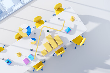 Top view of business room interior with financial analysis on desk