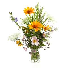 Poster - Beautiful bouquet of wildflowers isolated on white.