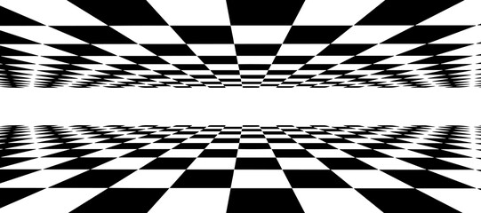 Floor in perspective with checkerboard texture. Empty chess boards. Double grid technology. Vector illustration.