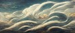 Vast panoramic fantasy cloudscape in ivory white colors, mesmerizing flowing ocean of surreal fabric folds stylized in renaissance inspired oil paint.