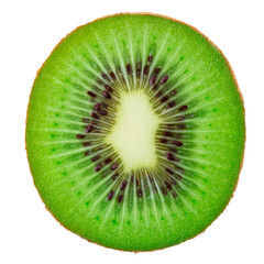 Excellent Kiwi slice isolated on white background.  Gourmet chopped kiwi, juicy and tasty. Ripe and delicious kiwi cut close up.