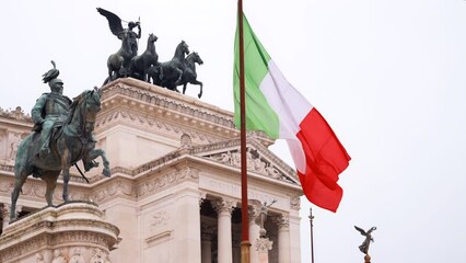 Wall Mural - Victor Emmanuel II Monument located in the ancient city center with Italian  flag