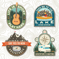 set of camping badges logo patch. vector illustration. concept for shirt or logo, print, stamp or te