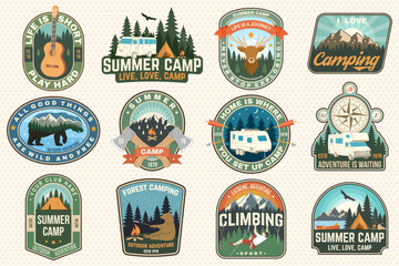 set of summer camp patches. vector. concept for shirt or logo, print, stamp, patch or tee. vintage t