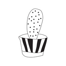 Cute Doodle Cactus In A Flower Pot, Houseplant Vector Illustration