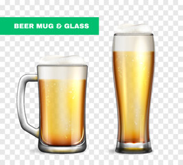 Poster - Realistic Beer Mug Glass Icon Set