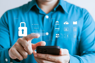 Wall Mural - cybersecurity concept, user privacy security and encryption, secure internet access future technolog